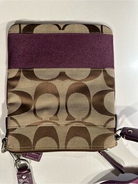 Coach Khaki Signature Crossbody with Purple Accent